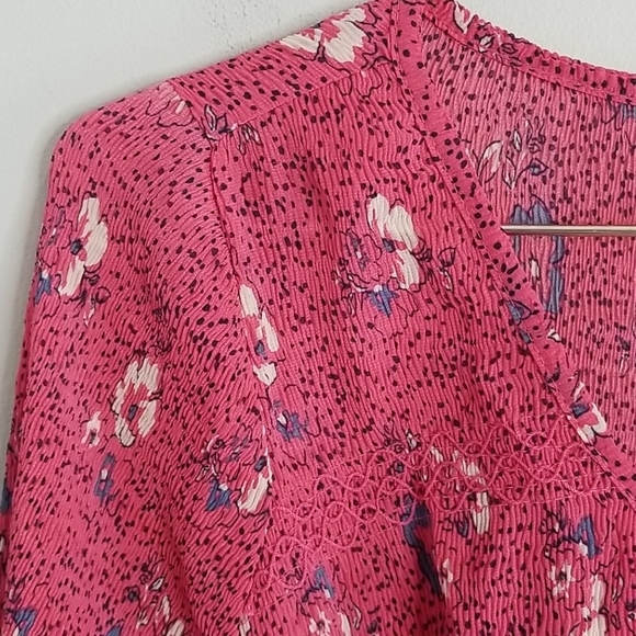 Motherhood Maternity Smocked Pink Floral Belted Blouse Small - Picture 6 of 10